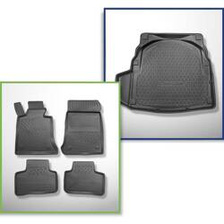 Conjunto: tapetes TPE + protetor de porta-malas para Mercedes-Benz Classe E W212 Limuzyna (03.2009-03.2016) - Aristar - Cool liner - com compartimento esquerdo (para possível remoção); superfície plana do porta-malas