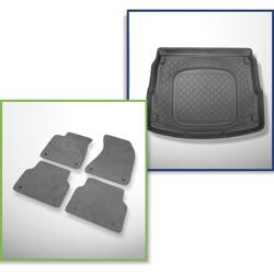 Conjunto: tapetes de veludo + capas feitas sob medida para Audi A8 D4 (01.2010-09.2013) - versão longa; com roda sobressalente provisória / conjunto de reparação; também para a versão Quattro