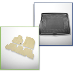 Conjunto: tapetes de veludo + capas feitas sob medida para Citroen C4 Picasso II (07.2013-2018) - 5 lugares; parte inferior do porta-malas (sem inserção de poliestireno sob a base do porta-malas)