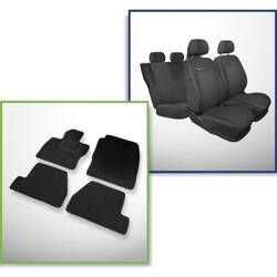 Conjunto: tapetes de veludo + capas feitas sob medida para Ford Focus III Hatchback, Kombi, Sedan (2011-2018) – Elegance P-3 - não há capa para o apoio de braços traseiro