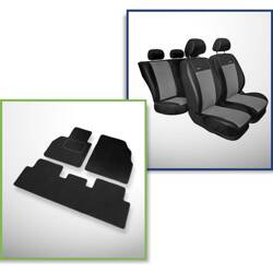 Conjunto: tapetes de veludo + capas feitas sob medida para Renault Scenic II Minivan (2003-2009) – Premium cinza