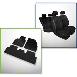 Conjunto: tapetes de veludo + capas feitas sob medida para Renault Scenic II Minivan (2003-2009) – Premium preto