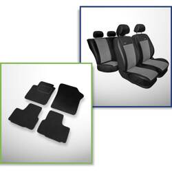 Conjunto: tapetes de veludo + capas feitas sob medida para Skoda Citigo Hatchback (2011-2019) – Premium cinza - segunda fileira - banco inteiro