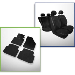 Conjunto: tapetes de veludo + capas feitas sob medida para Volkswagen Touran Minivan (2003-2010) – Premium preto