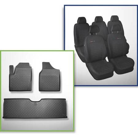 Conjunto: tapetes TPE + capas feitas sob medida para Ford Galaxy I, II Minivan (1995-05.2006) - Elegance P-4 - 5 lugares; sem terceira fileira