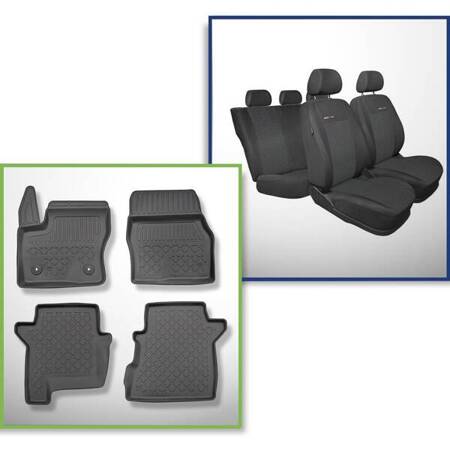 Conjunto: tapetes TPE + capas feitas sob medida para Ford Tourneo Connect II Van (01.2014-2018) - Elegance P-1 - 5 ou 7 lugares; sem terceira fileira