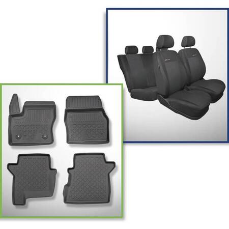 Conjunto: tapetes TPE + capas feitas sob medida para Ford Tourneo Connect II Van (01.2014-2018) - Elegance P-3 - 5 ou 7 lugares; sem terceira fileira