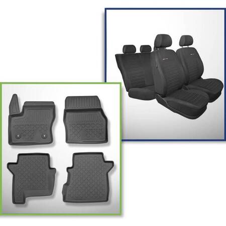 Conjunto: tapetes TPE + capas feitas sob medida para Ford Tourneo Connect II Van (01.2014-2018) - Elegance P-4 - 5 ou 7 lugares; sem terceira fileira