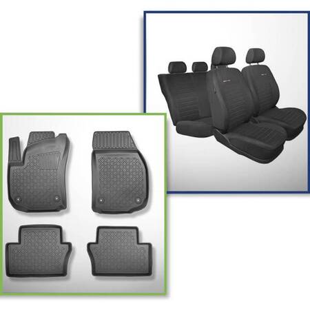 Conjunto: tapetes TPE + capas feitas sob medida para Opel Zafira B Minivan (05.2005-2011) - Elegance P-4 - 5 lugares; sem terceira fileira