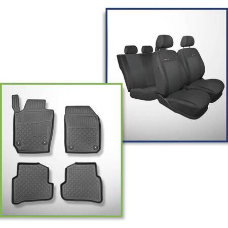 Conjunto: tapetes TPE + capas feitas sob medida para Skoda Fabia III Combo (01.2015-2021) - Elegance P-3 - segunda fileira - apoio bipartido