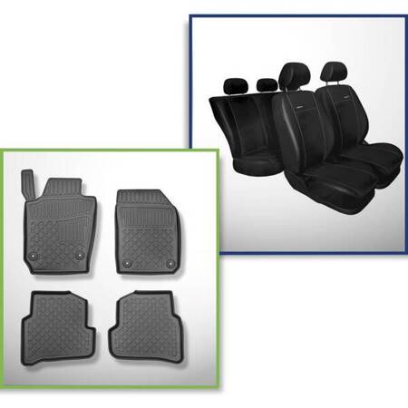 Conjunto: tapetes TPE + capas feitas sob medida para Skoda Fabia III Hatchback (11.2014-08.2021) - Premium - segunda fileira - apoio bipartido