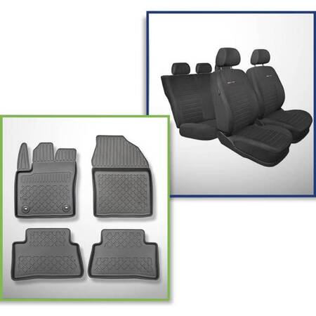 Conjunto: tapetes TPE + capas feitas sob medida para Toyota C-HR SUV (01.2017-2019) - Elegance P-4 - também com tração híbrida