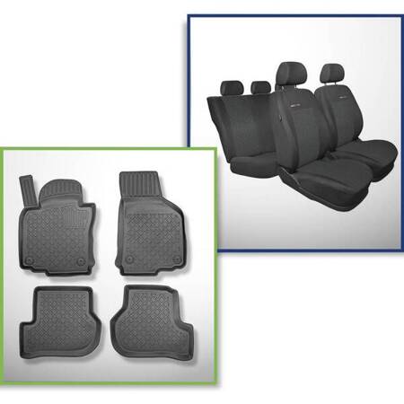 Conjunto: tapetes TPE + capas feitas sob medida para Volkswagen Jetta V Sedan (08.2005-2010) - Elegance P-1 - capa para apoio de braços traseiros, prevê equipamento adicional