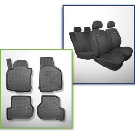 Conjunto: tapetes TPE + capas feitas sob medida para Volkswagen Jetta V Sedan (08.2005-2010) - Elegance P-3 - capa para apoio de braços traseiros, prevê equipamento adicional