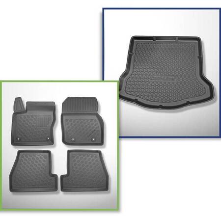 Conjunto: tapetes TPE + protetor de porta-malas para Ford Focus III Sedan (05.2011-08.2018) - Aristar - Cool liner - com roda sobressalente provisória ou conjunto de reparação