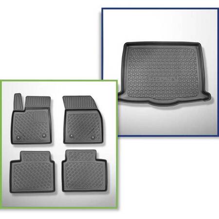 Conjunto: tapetes TPE + protetor de porta-malas para Ford Focus IV Hatchback (09.2018-....) - Aristar - Cool liner - parte inferior do porta-malas; com roda sobressalente provisória; também com tração híbrida