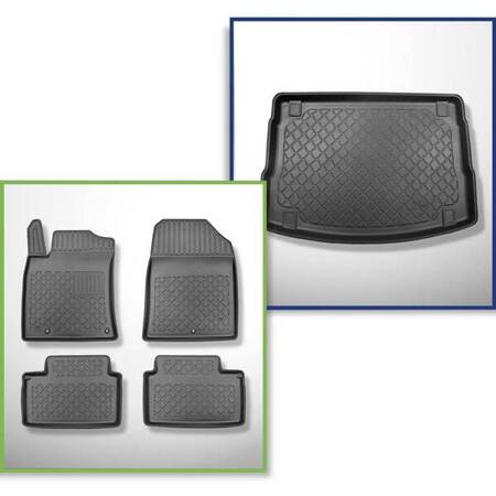 Conjunto: tapetes TPE + protetor de porta-malas para Hyundai i30 III Hatchback (02.2017-....) - Aristar - Guardliner - parte inferior do porta-malas; com base de porta-malas de dois níveis; não para quattro; não para a versão 48V-híbrida