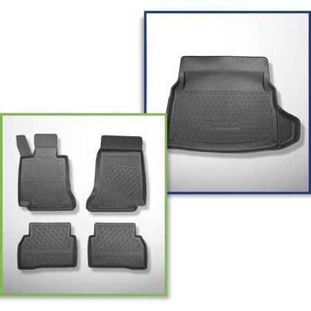 Conjunto: tapetes TPE + protetor de porta-malas para Mercedes-Benz Classe C W205 Limuzyna (03.2014-11.2020) - Aristar - Cool liner - assentos reclináveis traseiros (bipartidos); compartimento direito removível em modelos com rede lateral