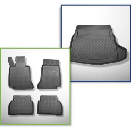 Conjunto: tapetes TPE + protetor de porta-malas para Mercedes-Benz Classe C W205 Limuzyna (03.2014-11.2020) - Aristar - Guardliner - assentos reclináveis traseiros (bipartidos); compartimento direito removível em modelos com rede lateral