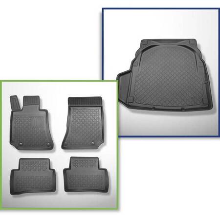 Conjunto: tapetes TPE + protetor de porta-malas para Mercedes-Benz Classe E W212 Limuzyna (03.2009-03.2016) - Aristar - Guardliner - com compartimento esquerdo (para possível remoção); superfície plana do porta-malas