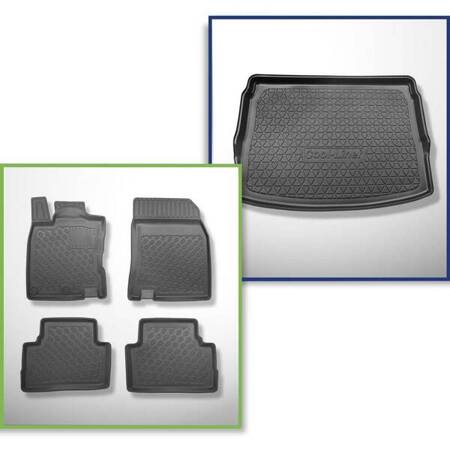 Conjunto: tapetes TPE + protetor de porta-malas para Nissan Qashqai II Crossover (02.2014-05.2021) - Aristar - Cool liner - parte inferior do porta-malas; modelos com base móvel de porta-malas