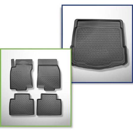 Conjunto: tapetes TPE + protetor de porta-malas para Nissan X-Trail III T32 SUV (08.2014-....) - Aristar - Cool liner - 5 lugares; parte inferior do porta-malas (sob a base móvel); sem terceira fileira