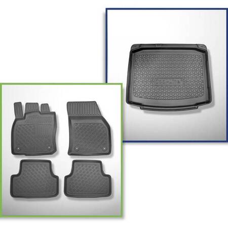 Conjunto: tapetes TPE + protetor de porta-malas para Skoda Karoq SUV (11.2017-....) - Aristar - Cool liner - parte inferior do porta-malas; com roda sobressalente provisória ou conjunto de reparação; sem base multifuncional