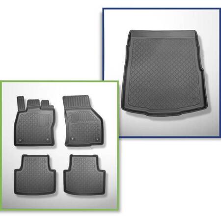 Conjunto: tapetes TPE + protetor de porta-malas para Volkswagen Passat B8 Sedan (12.2014-12.2021) - Aristar - Guardliner - parte inferior do porta-malas; com roda sobressalente completa