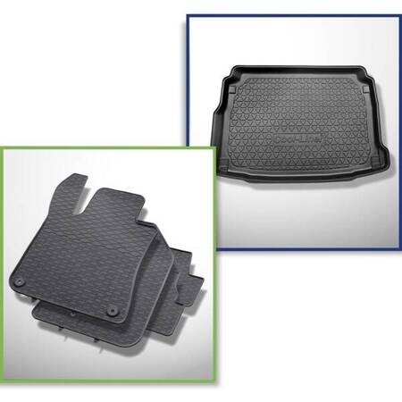 Conjunto: tapetes de borracha + protetor de porta-malas para Peugeot 308 II Hatchback (08.2013-11.2021) - Cool liner - parte inferior do porta-malas (limiar de carga plana); com compartimento direito ; com roda sobressalente completa