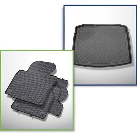 Conjunto: tapetes de borracha + protetor de porta-malas para Volkswagen Golf VI Hatchback (09.2008-09.2012) - Guardliner - com roda sobressalente provisória ou conjunto de reparação