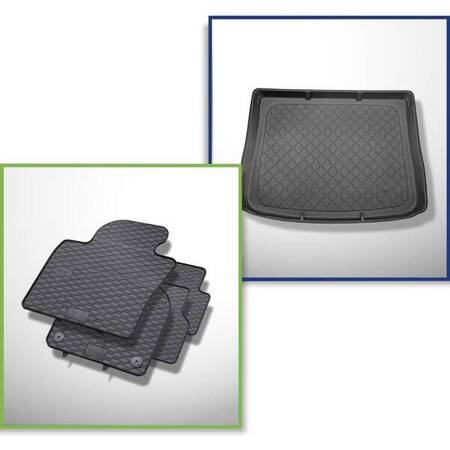 Conjunto: tapetes de borracha + protetor de porta-malas para Volkswagen Tiguan I SUV (07.2007-2015) - Guardliner - parte inferior do porta-malas (limiar de carga plana)