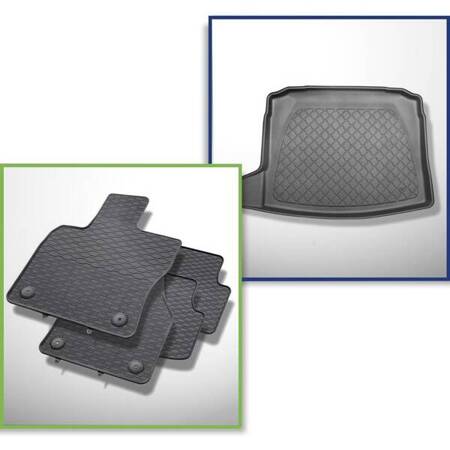 Conjunto: tapetes de borracha + protetor de porta-malas para Volkswagen Tiguan II SUV (05.2016-....) - Guardliner - parte inferior do porta-malas; modelos sem base móvel de porta-malas