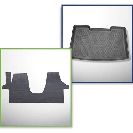 Conjunto: tapetes de borracha + protetor de porta-malas para Volkswagen Transporter T6 Caravelle L1 Van (06.2015-2019) - Cool liner - distância entre eixos curtos; para a terceira fileira de assentos