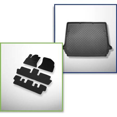 Conjunto: tapetes de feltro + capas feitas sob medida para Citroen C4 Grand Picasso I (10.2006-08.2013) - 7 lugares; terceira fileira inclinada