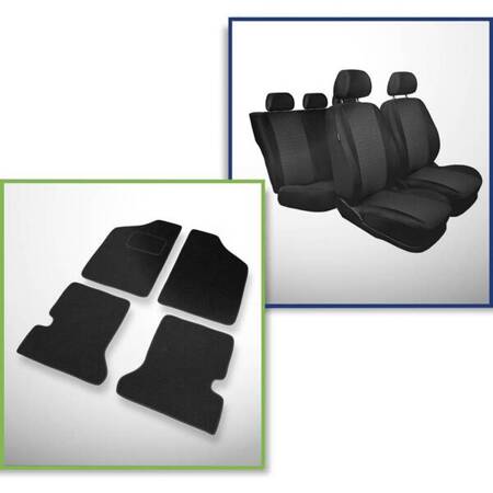 Conjunto: tapetes de feltro + capas feitas sob medida para Fiat Cinquecento Hatchback (1991-1998) – Practic - segunda fileira - assento e apoio bipartidos