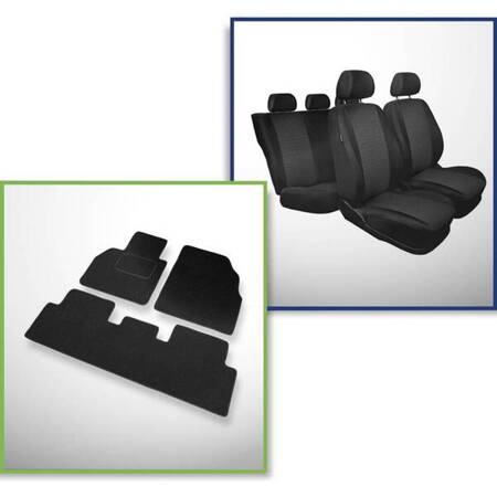 Conjunto: tapetes de feltro + capas feitas sob medida para Renault Scenic II Minivan (2003-2009) – Practic