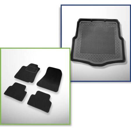 Conjunto: tapetes de veludo + capas feitas sob medida para Alfa Romeo 159 I (09.2005-2011) - base elevada do porta-malas: porta-malas com inserção de espuma sob a base do porta-malas