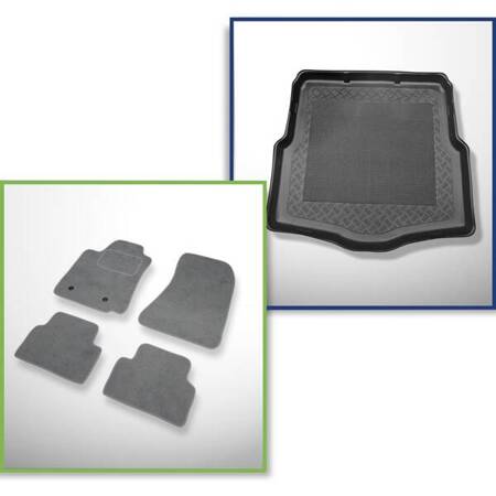 Conjunto: tapetes de veludo + capas feitas sob medida para Alfa Romeo 159 I (09.2005-2011) - base elevada do porta-malas: porta-malas com inserção de espuma sob a base do porta-malas