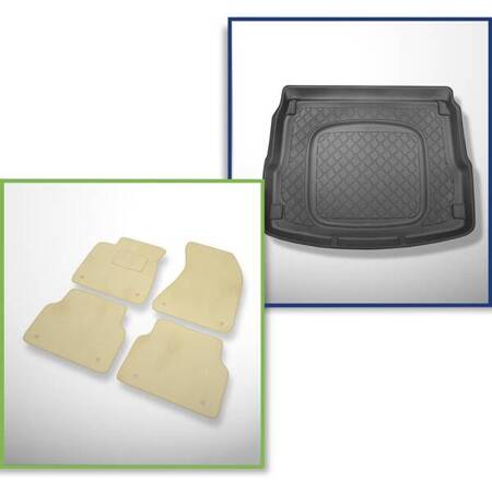 Conjunto: tapetes de veludo + capas feitas sob medida para Audi A8 D4 (01.2010-09.2013) - versão longa; com roda sobressalente provisória / conjunto de reparação; também para a versão Quattro