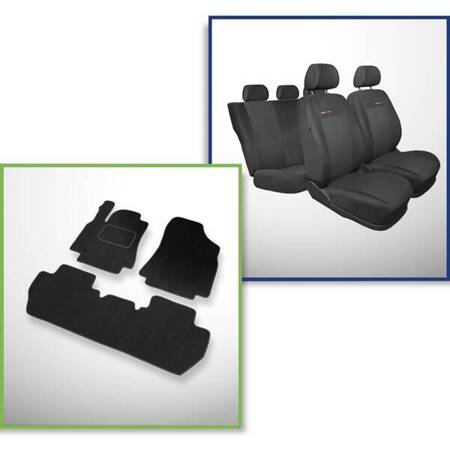 Conjunto: tapetes de veludo + capas feitas sob medida para Citroen Berlingo II Van (2008-2018) – Elegance P-3 - para duas fileiras de assentos