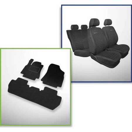 Conjunto: tapetes de veludo + capas feitas sob medida para Citroen Berlingo II Van (2008-2018) – Elegance P-4 - para duas fileiras de assentos