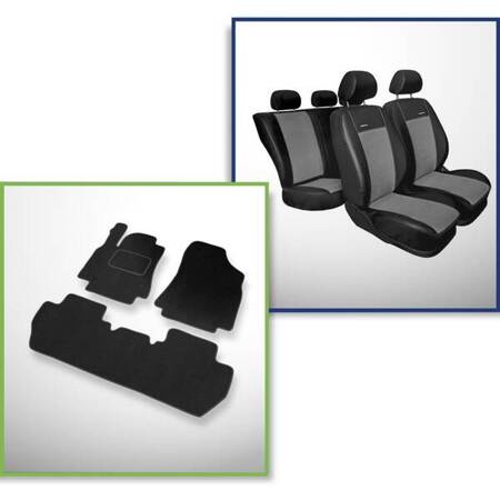 Conjunto: tapetes de veludo + capas feitas sob medida para Citroen Berlingo II Van (2008-2018) – Premium cinza