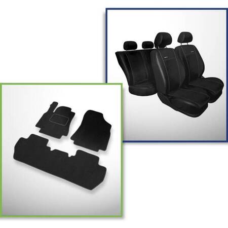 Conjunto: tapetes de veludo + capas feitas sob medida para Citroen Berlingo II Van (2008-2018) – Premium preto