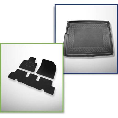 Conjunto: tapetes de veludo + capas feitas sob medida para Citroen C4 Picasso II (07.2013-2018) - 5 lugares; parte inferior do porta-malas (sem inserção de poliestireno sob a base do porta-malas)