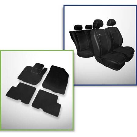 Conjunto: tapetes de veludo + capas feitas sob medida para Dacia Sandero II Hatchback (2012-2020) – Premium preto