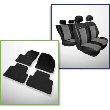 Conjunto: tapetes de veludo + capas feitas sob medida para Ford C-MAX Minivan (2003-2010) – Premium cinza