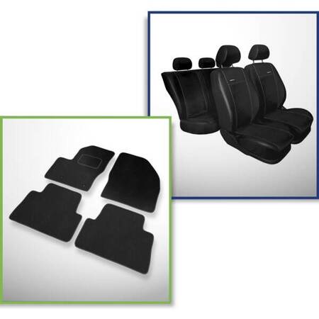 Conjunto: tapetes de veludo + capas feitas sob medida para Ford C-MAX Minivan (2003-2010) – Premium preto