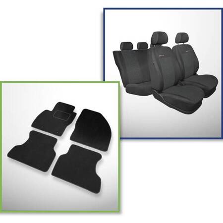 Conjunto: tapetes de veludo + capas feitas sob medida para Ford Focus II Hatchback, Kombi, Sedan (2005-2010) – Elegance P-1