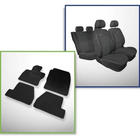 Conjunto: tapetes de veludo + capas feitas sob medida para Ford Focus III Hatchback, Kombi, Sedan (2011-2018) – Elegance P-1 - não há capa para o apoio de braços traseiro