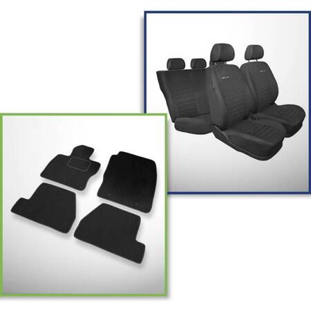 Conjunto: tapetes de veludo + capas feitas sob medida para Ford Focus III Hatchback, Kombi, Sedan (2011-2018) – Elegance P-4 - não há capa para o apoio de braços traseiro